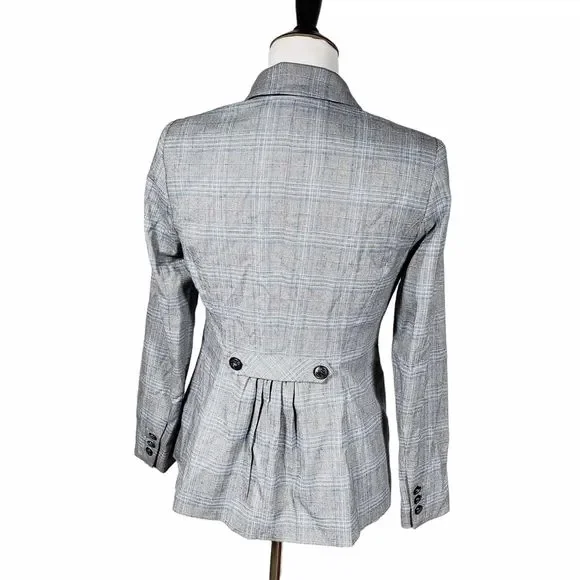 White House Black Market whbm Petite size 4P Gray Blue Plaid Blazer AS IS - Picture 5 of 11